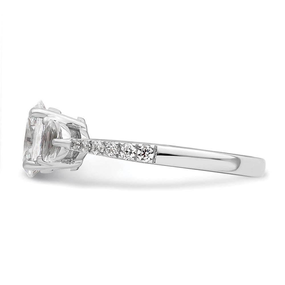 14k White Gold 3 Stone Half Moon/Oval Semi-Mount Including 2-Half Moon Side Stones Dia Ring