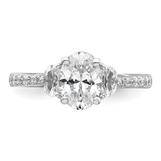 14k White Gold 3 Stone Half Moon/Oval Semi-Mount Including 2-Half Moon Side Stones Dia Ring