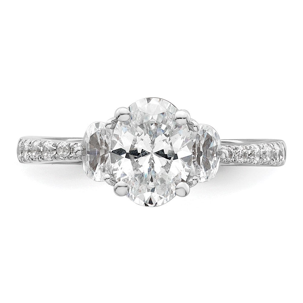14k White Gold 3 Stone Half Moon/Oval Semi-Mount Including 2-Half Moon Side Stones Dia Ring