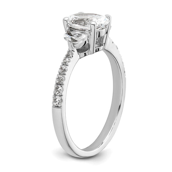 14k White Gold 3 Stone Half Moon/Oval Semi-Mount Including 2-Half Moon Side Stones Dia Ring
