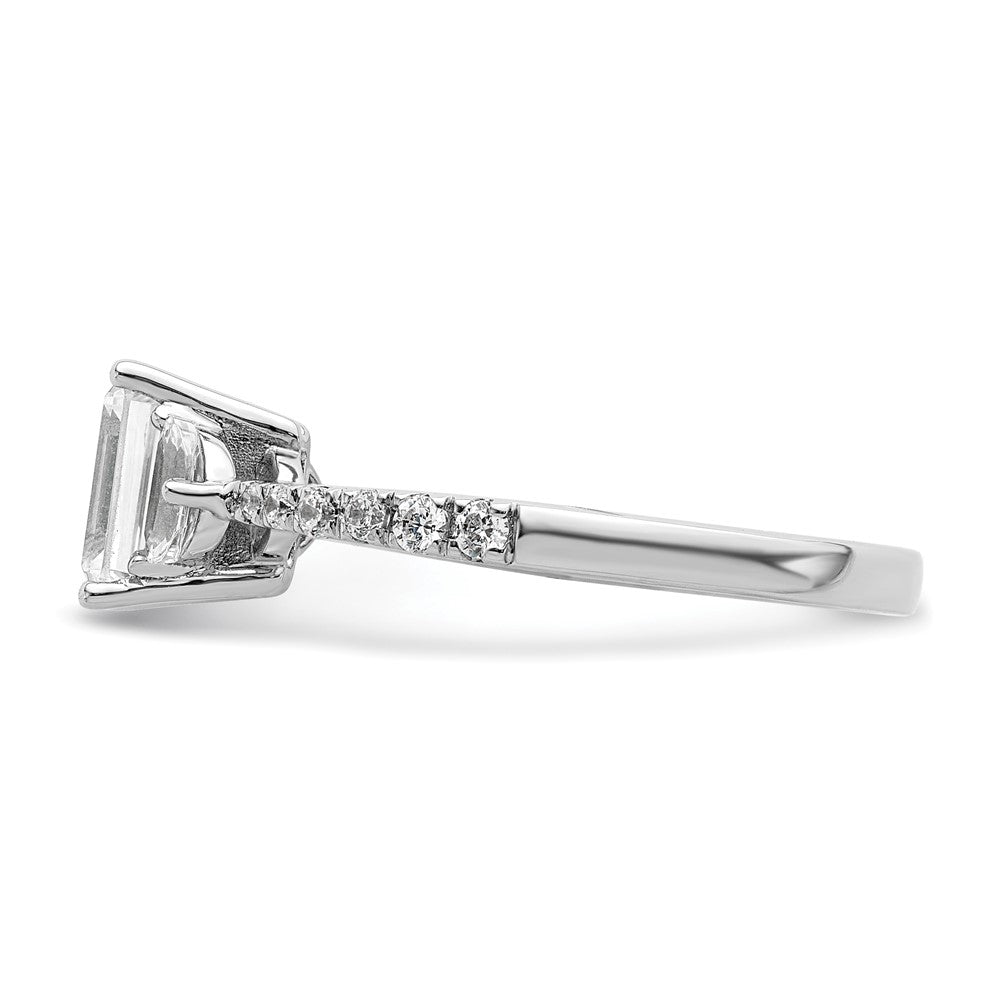 14k White Gold 3 Stone Half Moon/Emerald Semi-Mount Including 2-Half Moon Side Stones Dia Ring