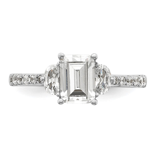 14k White Gold 3 Stone Half Moon/Emerald Semi-Mount Including 2-Half Moon Side Stones Dia Ring