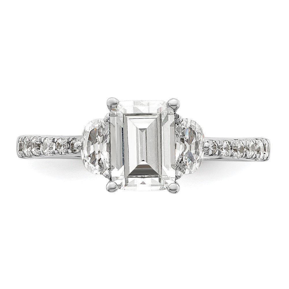 14k White Gold 3 Stone Half Moon/Emerald Semi-Mount Including 2-Half Moon Side Stones Dia Ring