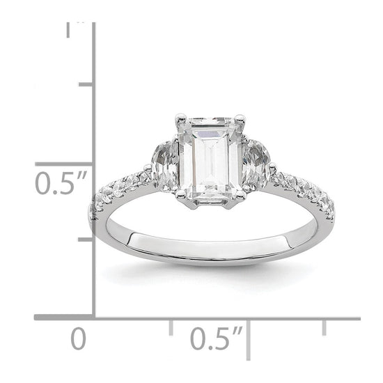 14k White Gold 3 Stone Half Moon/Emerald Semi-Mount Including 2-Half Moon Side Stones Dia Ring