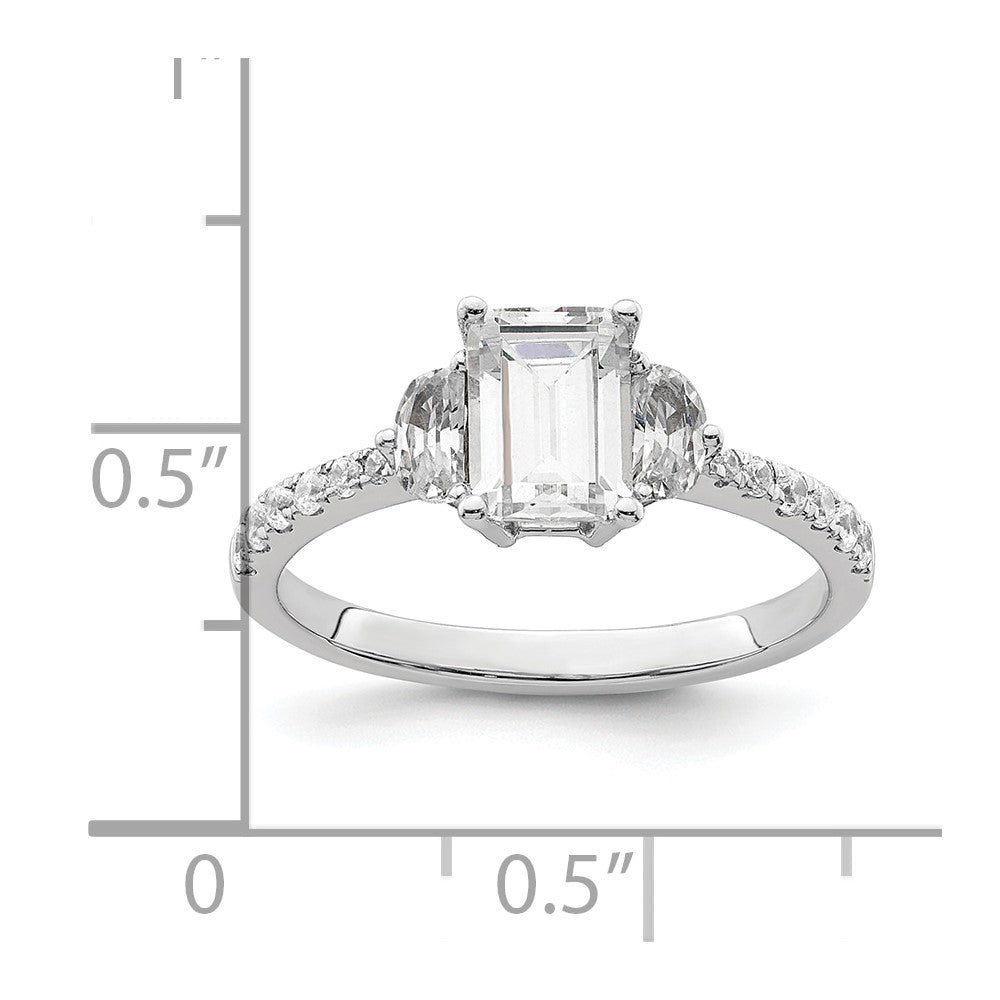14k White Gold 3 Stone Half Moon/Emerald Semi-Mount Including 2-Half Moon Side Stones Dia Ring