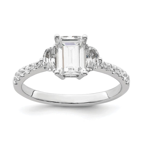 14k White Gold 3 Stone Half Moon/Emerald Semi-Mount Including 2-Half Moon Side Stones Dia Ring