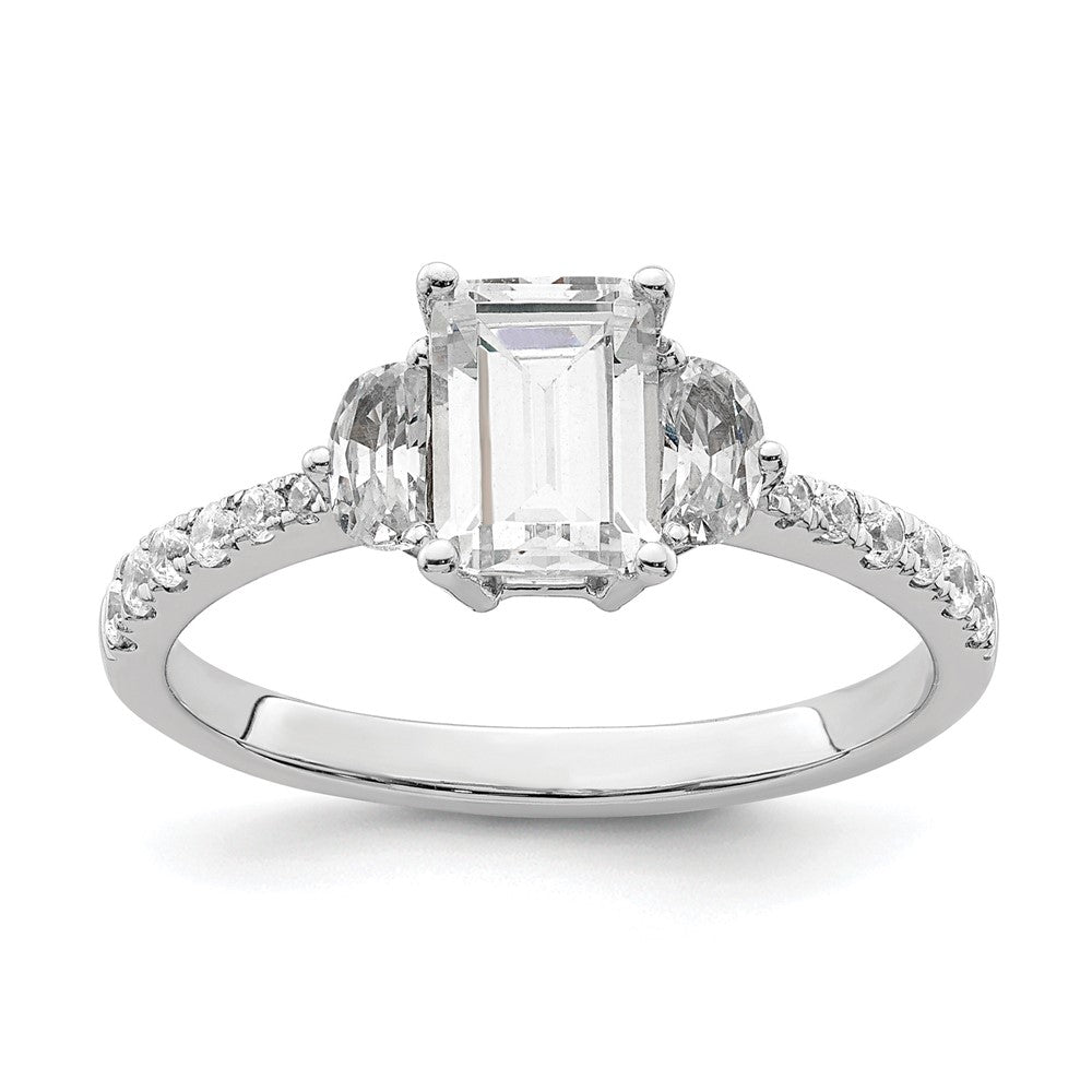 14k White Gold 3 Stone Half Moon/Emerald Semi-Mount Including 2-Half Moon Side Stones Dia Ring