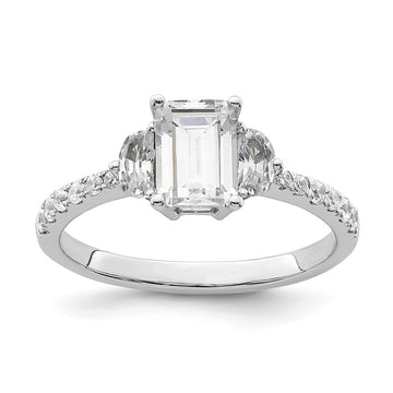 14k White Gold 3 Stone Half Moon/Emerald Semi-Mount Including 2-Half Moon Side Stones Dia Ring
