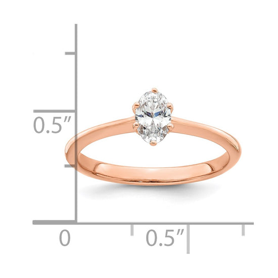 14k Rose Gold (Holds 1/2 carat (6x4mm) Oval) 6-Prong with .01 carat Diamond Leaf Design Semi-Mount Engagement Ring