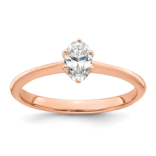 14k Rose Gold (Holds 1/2 carat (6x4mm) Oval) 6-Prong with .01 carat Diamond Leaf Design Semi-Mount Engagement Ring