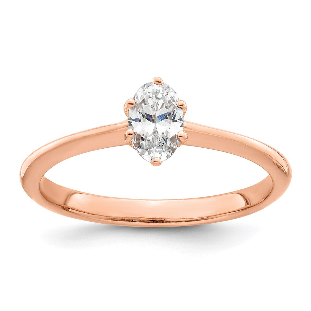 14k Rose Gold (Holds 1/2 carat (6x4mm) Oval) 6-Prong with .01 carat Diamond Leaf Design Semi-Mount Engagement Ring