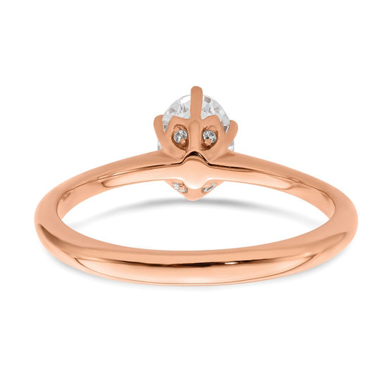 14k Rose Gold (Holds 3/4 carat (6.7x5mm) Oval) 6-Prong with .02 carat Diamond Leaf Design Semi-Mount Engagement Ring