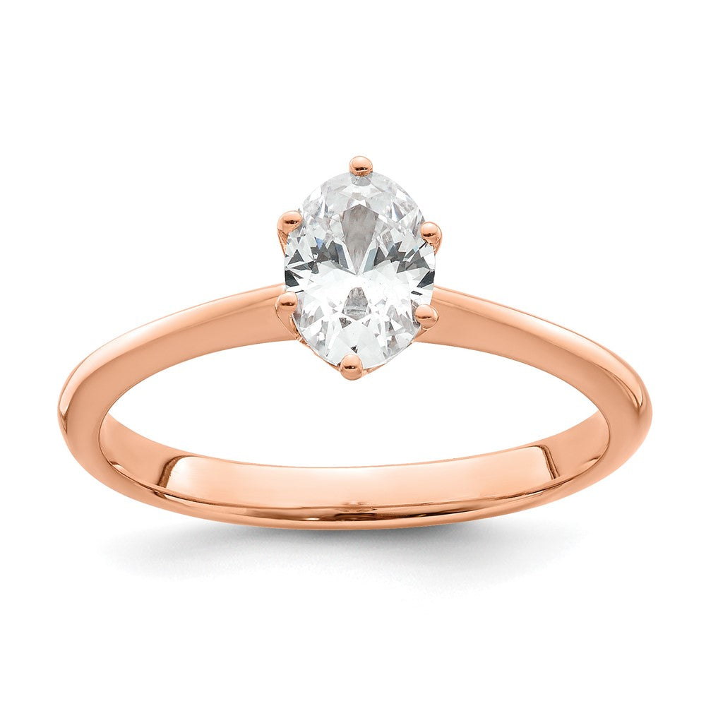 14k Rose Gold (Holds 3/4 carat (6.7x5mm) Oval) 6-Prong with .02 carat Diamond Leaf Design Semi-Mount Engagement Ring