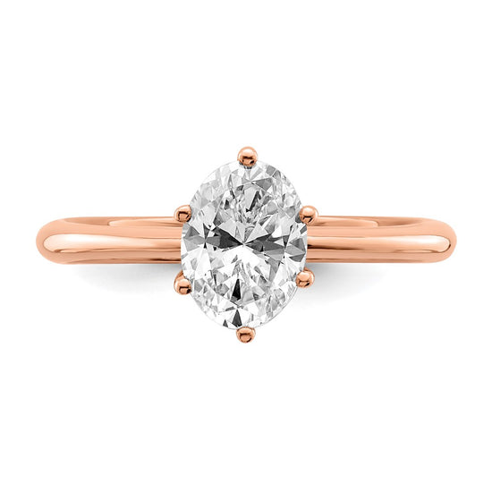 14k Rose Gold (Holds 1 carat (7x5mm) Oval) 6-Prong with .02 carat Diamond Leaf Design Semi-Mount Engagement Ring