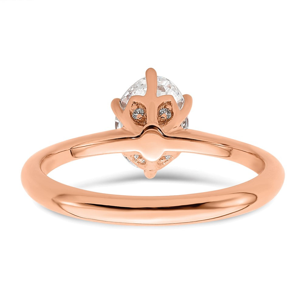 14k Rose Gold (Holds 1 carat (7x5mm) Oval) 6-Prong with .02 carat Diamond Leaf Design Semi-Mount Engagement Ring