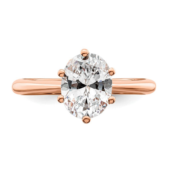 14k Rose Gold (Holds 2 carat (8.5x6.5mm) Oval) 6-Prong with 1/20 carat Diamond Leaf Design Semi-Mount Engagement Ring