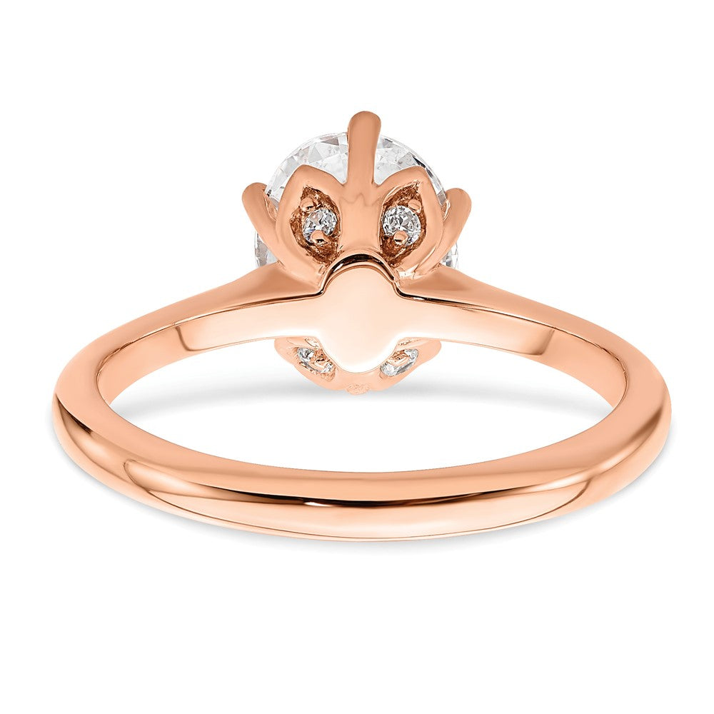 14k Rose Gold (Holds 2 carat (8.5x6.5mm) Oval) 6-Prong with 1/20 carat Diamond Leaf Design Semi-Mount Engagement Ring