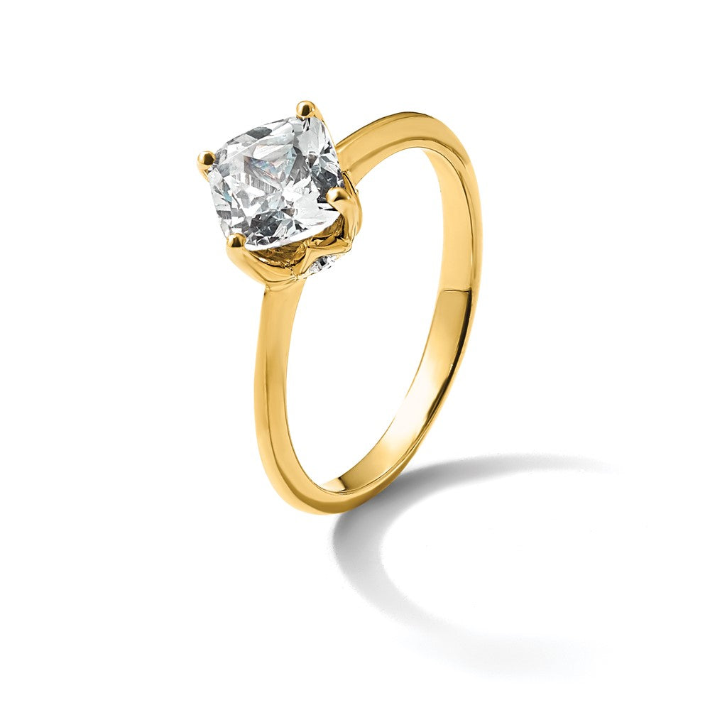 14k (Holds 2 carat (7.60 mm) Cushion-cut) 4-Prong with 1/15 carat Diamond Leaf Design Semi-Mount Engagement Ring