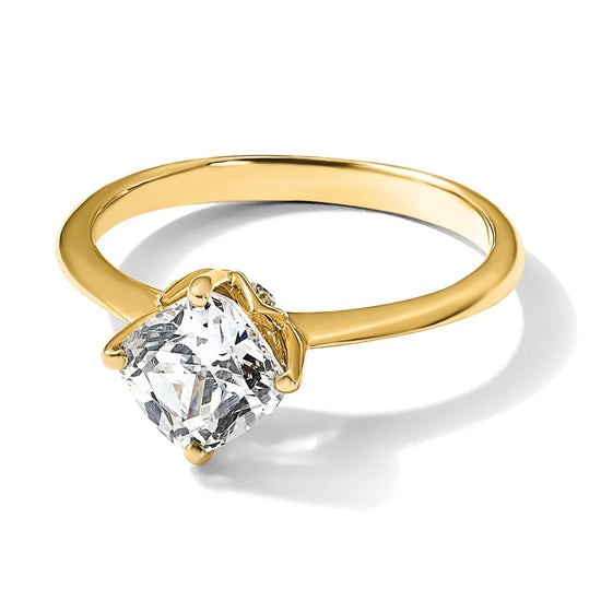 14k (Holds 2 carat (7.60 mm) Cushion-cut) 4-Prong with 1/15 carat Diamond Leaf Design Semi-Mount Engagement Ring