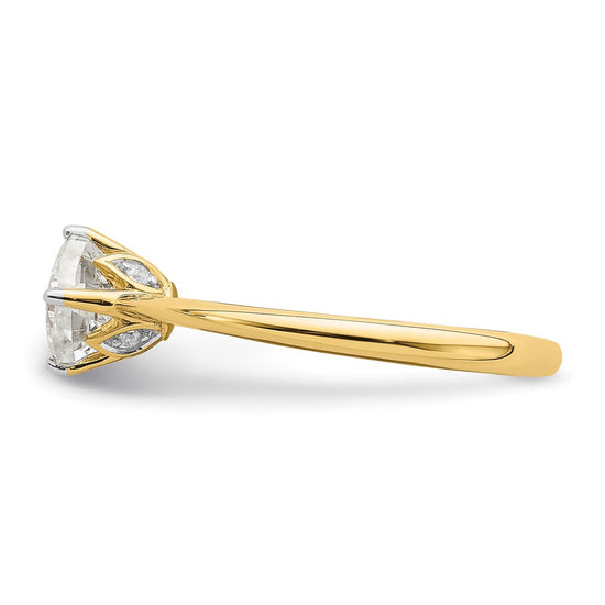14k (Holds 1 carat (6.00 mm) Cushion-cut) 4-Prong with .03 carat Diamond Leaf Design Semi-Mount Engagement Ring