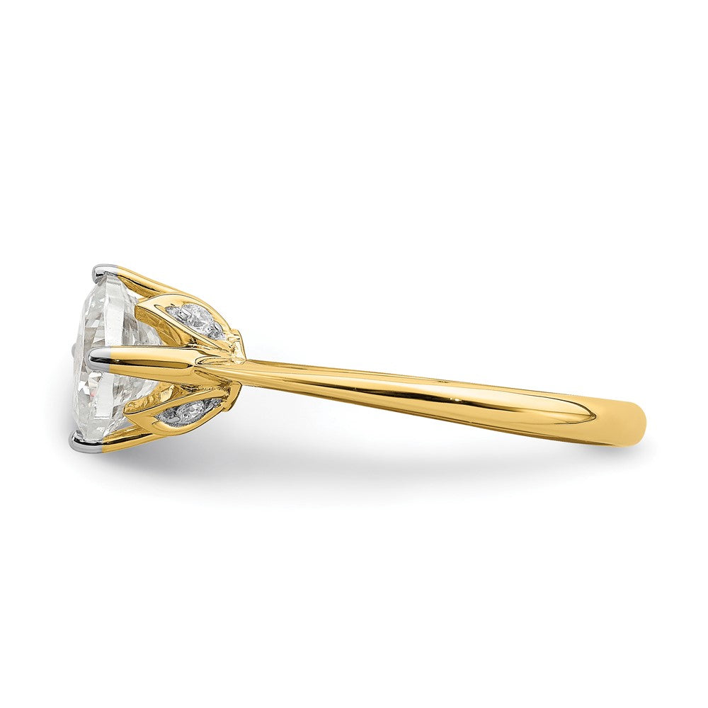 14k (Holds 1.5 carat (7.00 mm) Cushion-cut) 4-Prong with 1/20 carat Diamond Leaf Design Semi-Mount Engagement Ring