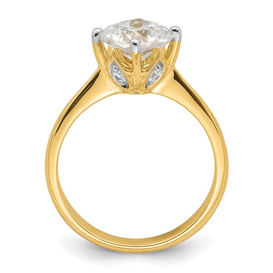 14k (Holds 2 carat (7.60 mm) Cushion-cut) 4-Prong with 1/15 carat Diamond Leaf Design Semi-Mount Engagement Ring