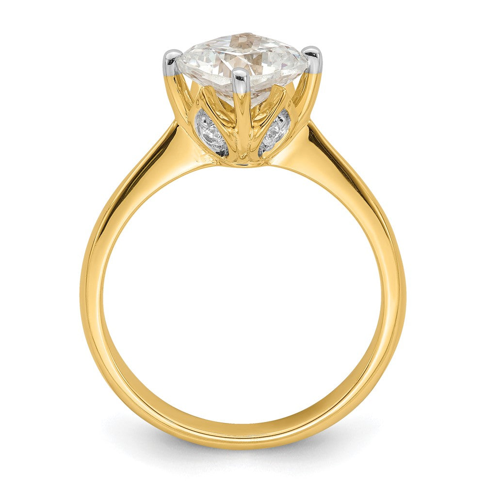 14k (Holds 2 carat (7.60 mm) Cushion-cut) 4-Prong with 1/15 carat Diamond Leaf Design Semi-Mount Engagement Ring