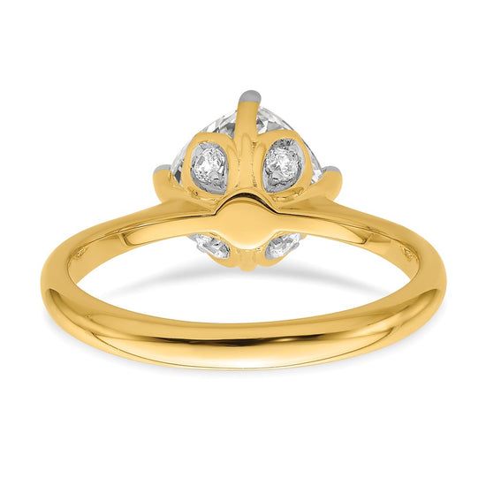 14k (Holds 2 carat (7.60 mm) Cushion-cut) 4-Prong with 1/15 carat Diamond Leaf Design Semi-Mount Engagement Ring