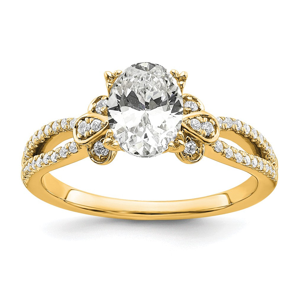 14k Split Shank (Holds 1 carat (8.00x6.1mm) Oval Center) 1/6 carat Diamond Semi-Mount Engagement Ring