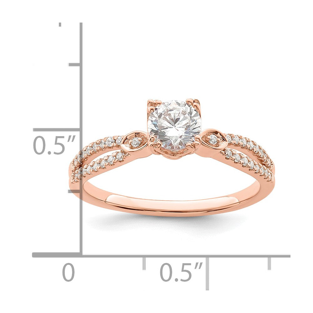 14K Rose Gold 2-Row (Holds 1/2 carat (5.2mm) Round Center) 1/8 carat Diamond Semi-Mount Engagment Ring