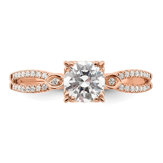 14K Rose Gold 2-Row (Holds 3/4 carat (5.8mm) Round Center) 1/8 carat Diamond Semi-Mount Engagment Ring