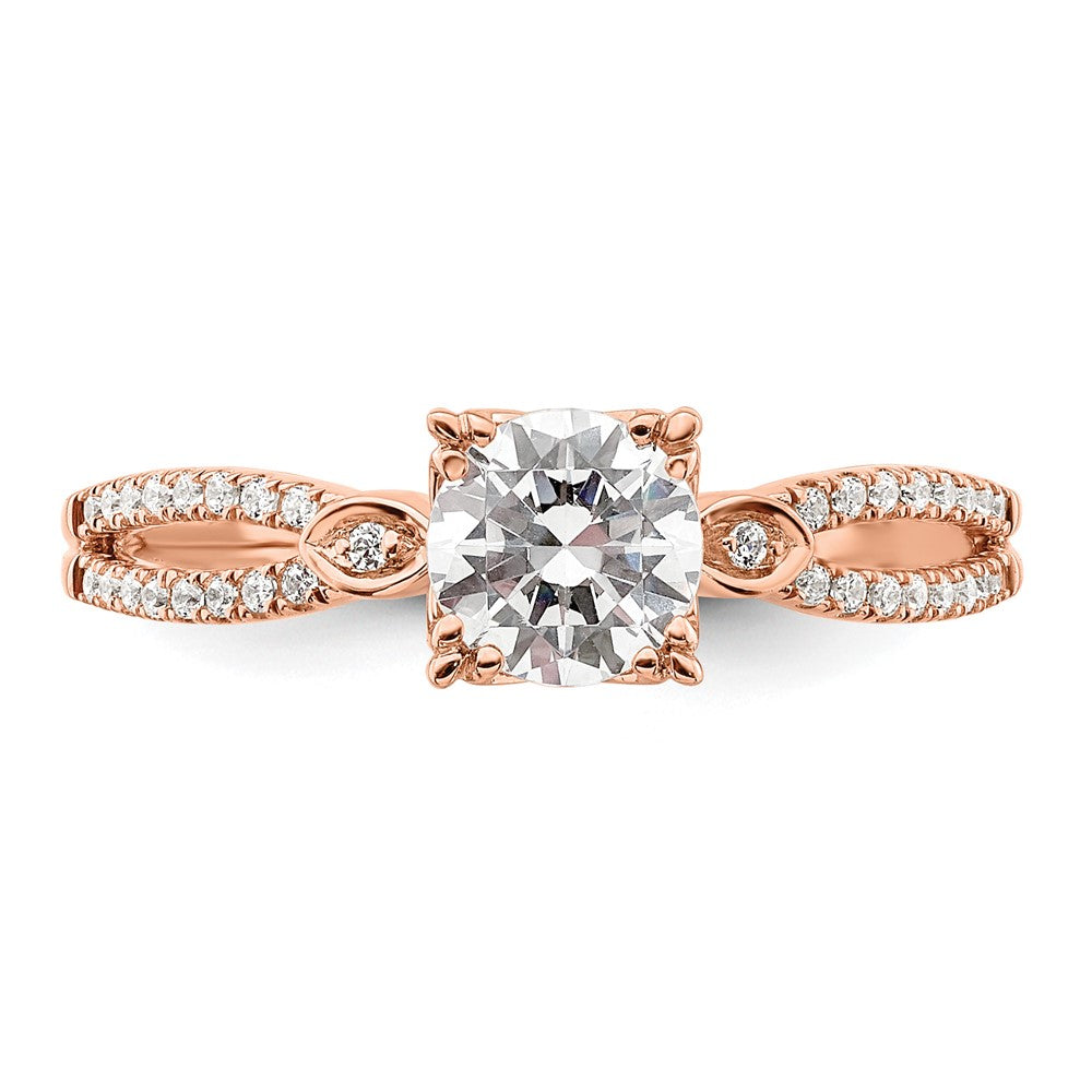 14K Rose Gold 2-Row (Holds 3/4 carat (5.8mm) Round Center) 1/8 carat Diamond Semi-Mount Engagment Ring