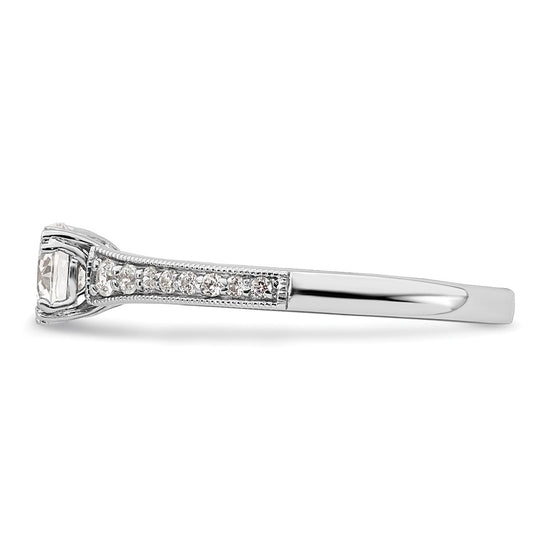 14k White Gold (Holds 1/2 carat (5.2mm) Round Center) 1/6 carat Diamond Semi-Mount Engagement Ring