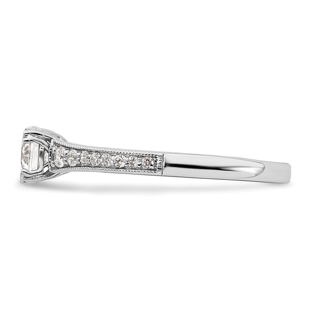 14k White Gold (Holds 1/2 carat (5.2mm) Round Center) 1/6 carat Diamond Semi-Mount Engagement Ring