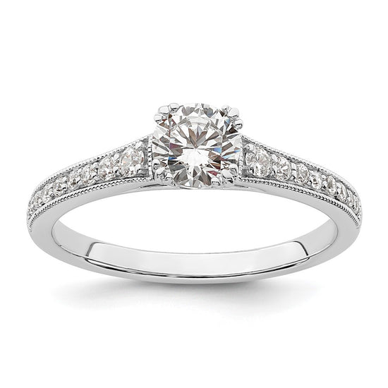 14k White Gold (Holds 1/2 carat (5.2mm) Round Center) 1/6 carat Diamond Semi-Mount Engagement Ring