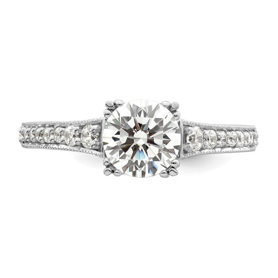 14k White Gold (Holds 1 carat (6.5mm) Round Center) 1/5 carat Diamond Semi-Mount Engagement Ring