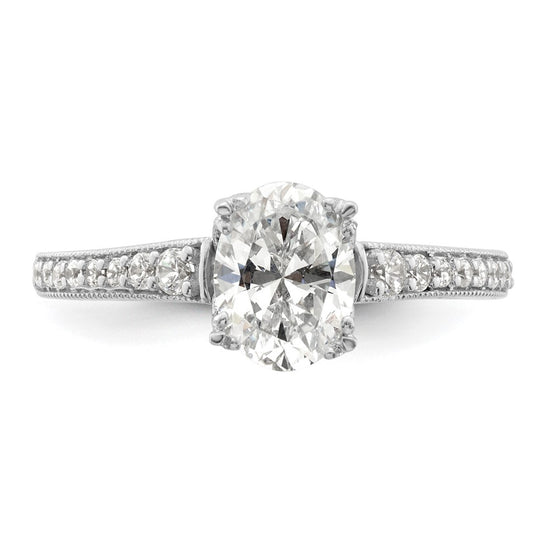 14k White Gold (Holds 1 carat (8.00x6.1mm) Oval Center) 1/5 carat Diamond Semi-Mount Engagement Ring