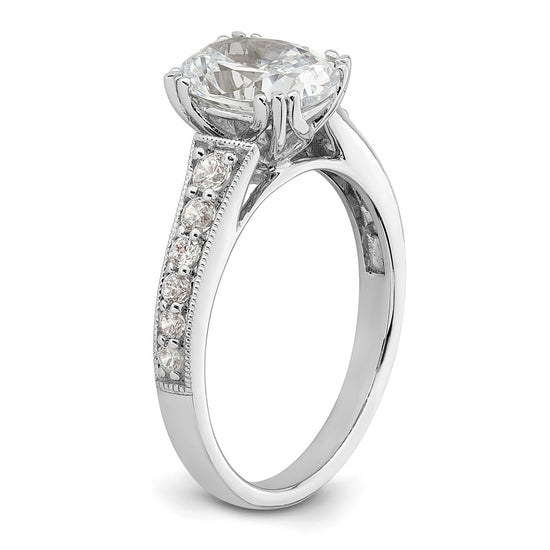 14k White Gold (Holds 1.5 carat (9.2x6.9mm) Oval Center) 1/3 carat Diamond Semi-Mount Engagement Ring