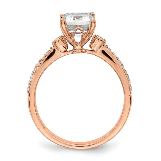 14k Rose Gold (Holds 2 carat (8.7x6.4mm) Emerald-cut Center) 1/5 carat Diamond Semi-Mount Engagement Ring