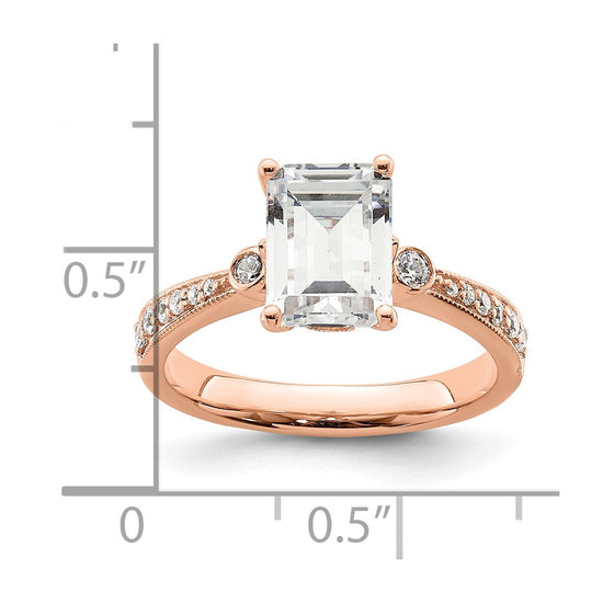 14k Rose Gold (Holds 2 carat (8.7x6.4mm) Emerald-cut Center) 1/5 carat Diamond Semi-Mount Engagement Ring