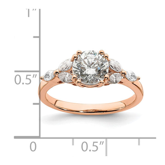 14k Rose Gold (Holds 1 carat (6.5mm) Round Center) 1/5 carat Marquise Diamond Semi-Mount Engagement Ring