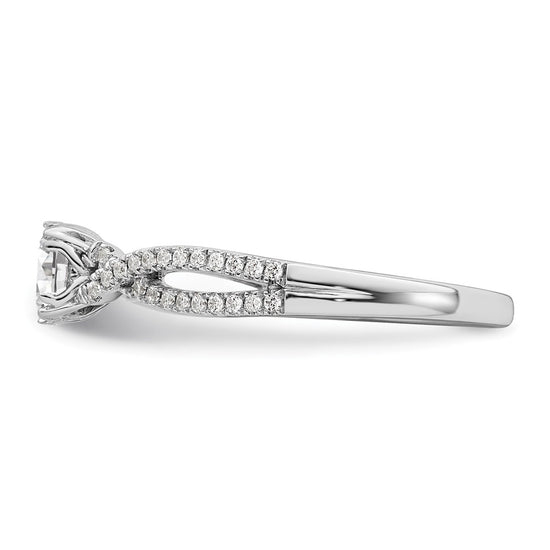 14k White Gold Criss-Cross (Holds 1/2 carat (5.2mm) Round Center) 1/6 carat Diamond Semi-Mount Engagement Ring