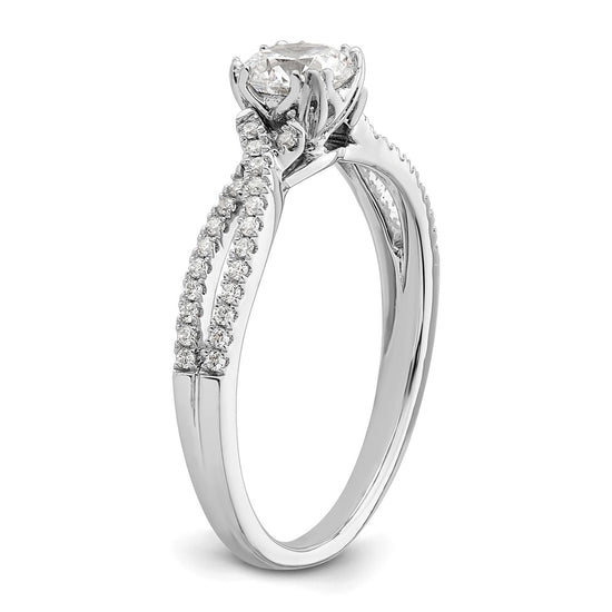14k White Gold Criss-Cross (Holds 1/2 carat (5.2mm) Round Center) 1/6 carat Diamond Semi-Mount Engagement Ring