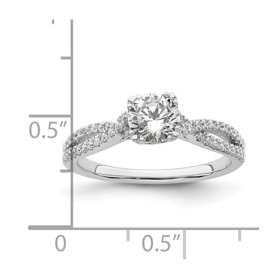 14k White Gold Criss-Cross (Holds 3/4 carat (5.8mm) Round Center) 1/5 carat Diamond Semi-Mount Engagement Ring