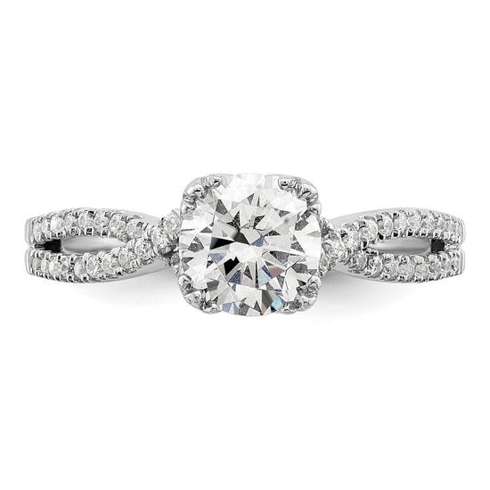 14k White Gold Criss-Cross (Holds 1 carat (6.5mm) Round Center) 1/5 carat Diamond Semi-Mount Engagement Ring