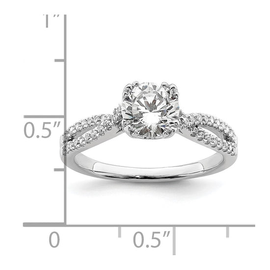 14k White Gold Criss-Cross (Holds 1 carat (6.5mm) Round Center) 1/5 carat Diamond Semi-Mount Engagement Ring