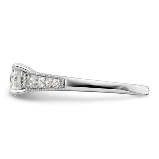 14k White Gold (Holds 1 carat (6.5mm) Round Center) 1/5 carat Diamond Semi-Mount Engagement Ring