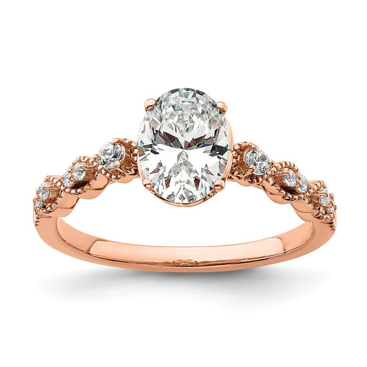 14k Rose Gold (Holds 1 carat (8.00x6.1mm) Oval Center) 1/8 carat Diamond Semi-Mount Engagement Ring