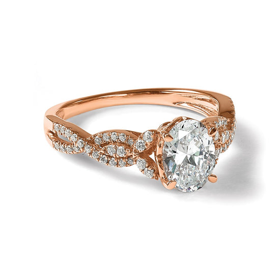 14k Rose Gold Criss-Cross (Holds 1 carat (8.00x6.1mm) Oval Center) 1/5 carat Diamond Semi-Mount Engagement Ring