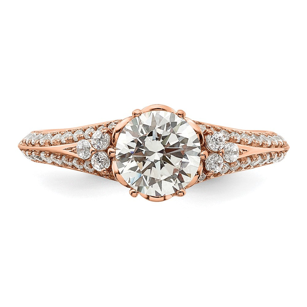 14k Rose Gold (Holds 1 carat (6.5mm) Round Center) 1/3 carat Diamond Semi-Mount Engagement Ring